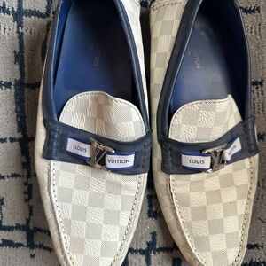 Louis Vuitton Cream & Navy Damier Driving Loafers